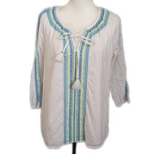 Vineyard Vines short sleeve tunic top, lined, embroidery, tie neckline, small